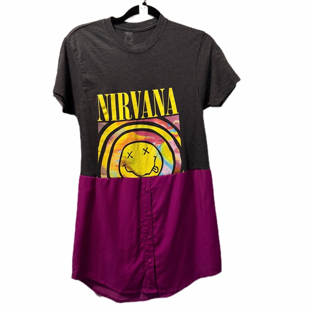 Nirvana Black & Magenta Graphic Shirt Dress